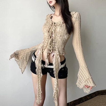 Ruffle Fringe Blouse Lace Top