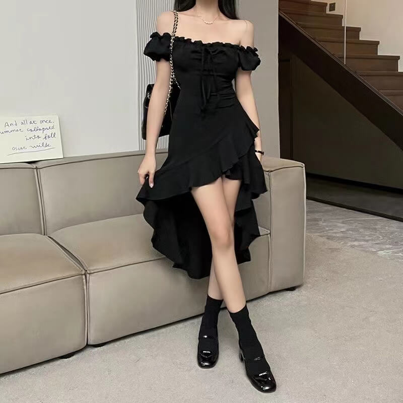 Straight Off-Shoulder Irregular Design Dress