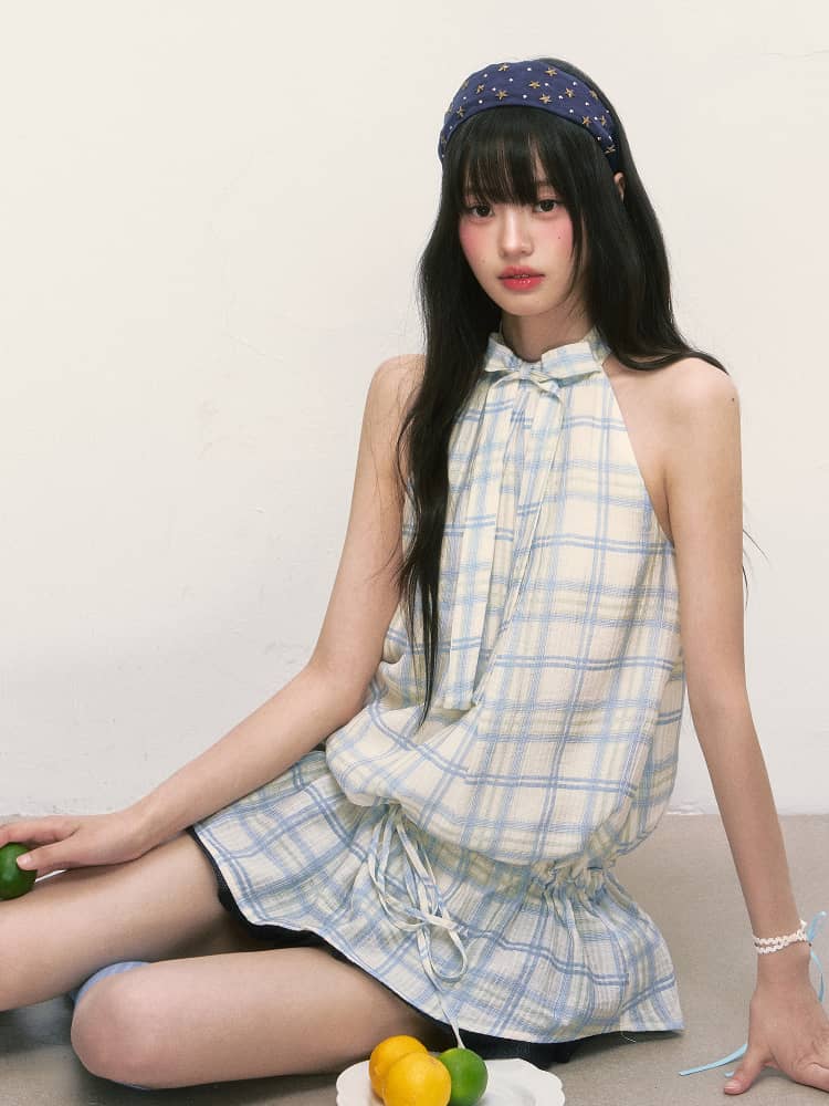 Plaid Halter Neck Dress