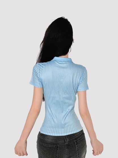 Striped Polo Knit Top