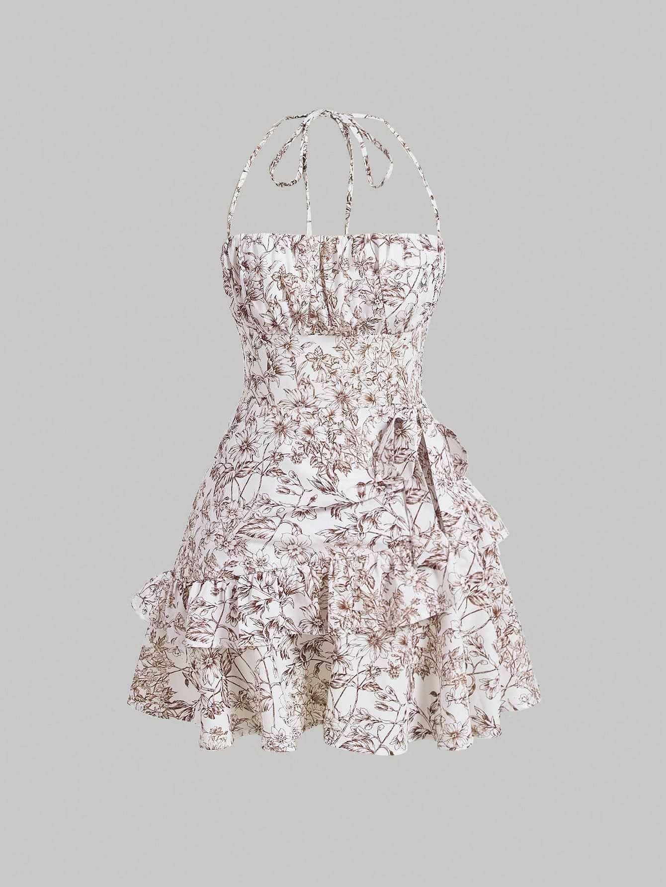 Vintage Floral Cami Ruffled Sleeveless Dress | LUNMUL