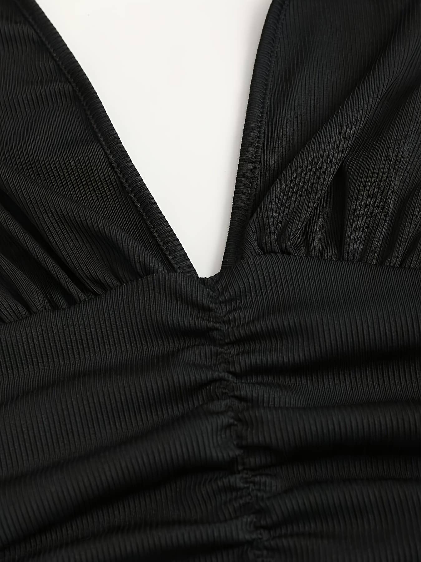 Solid Ruched Halter Neck Dress