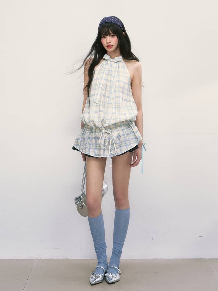 Plaid Halter Neck Dress