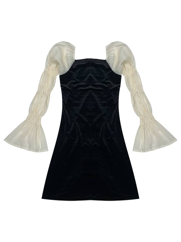 Bell Sleeve Faux Velvet Dress