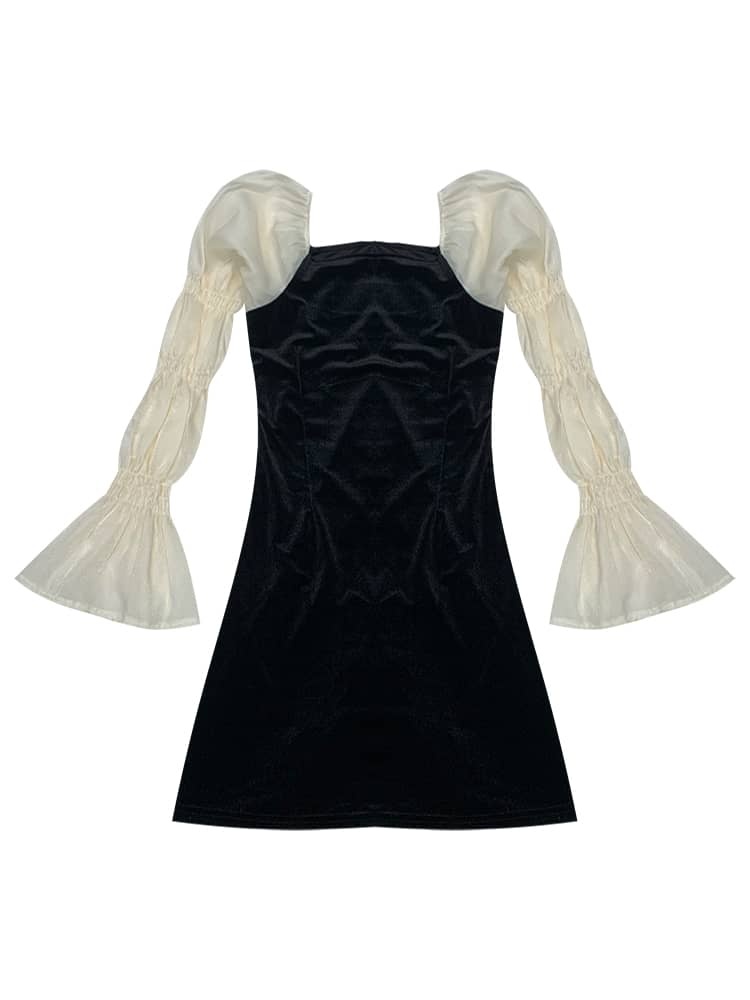 Bell Sleeve Faux Velvet Dress | LUNMUL