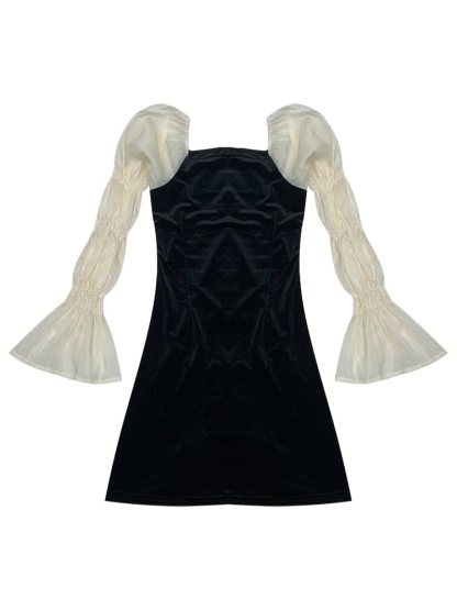 Bell Sleeve Faux Velvet Dress | LUNMUL