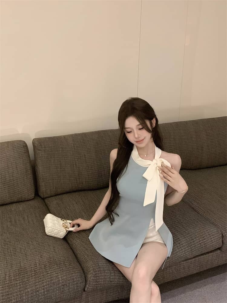 Bow Halterneck Knitted Vest