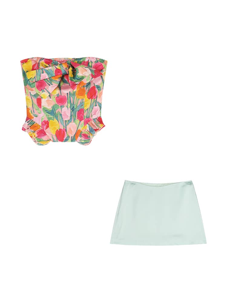 Tulip Print Bow Backless Top