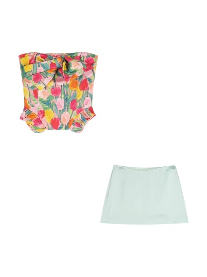 Tulip Print Bow Backless Top