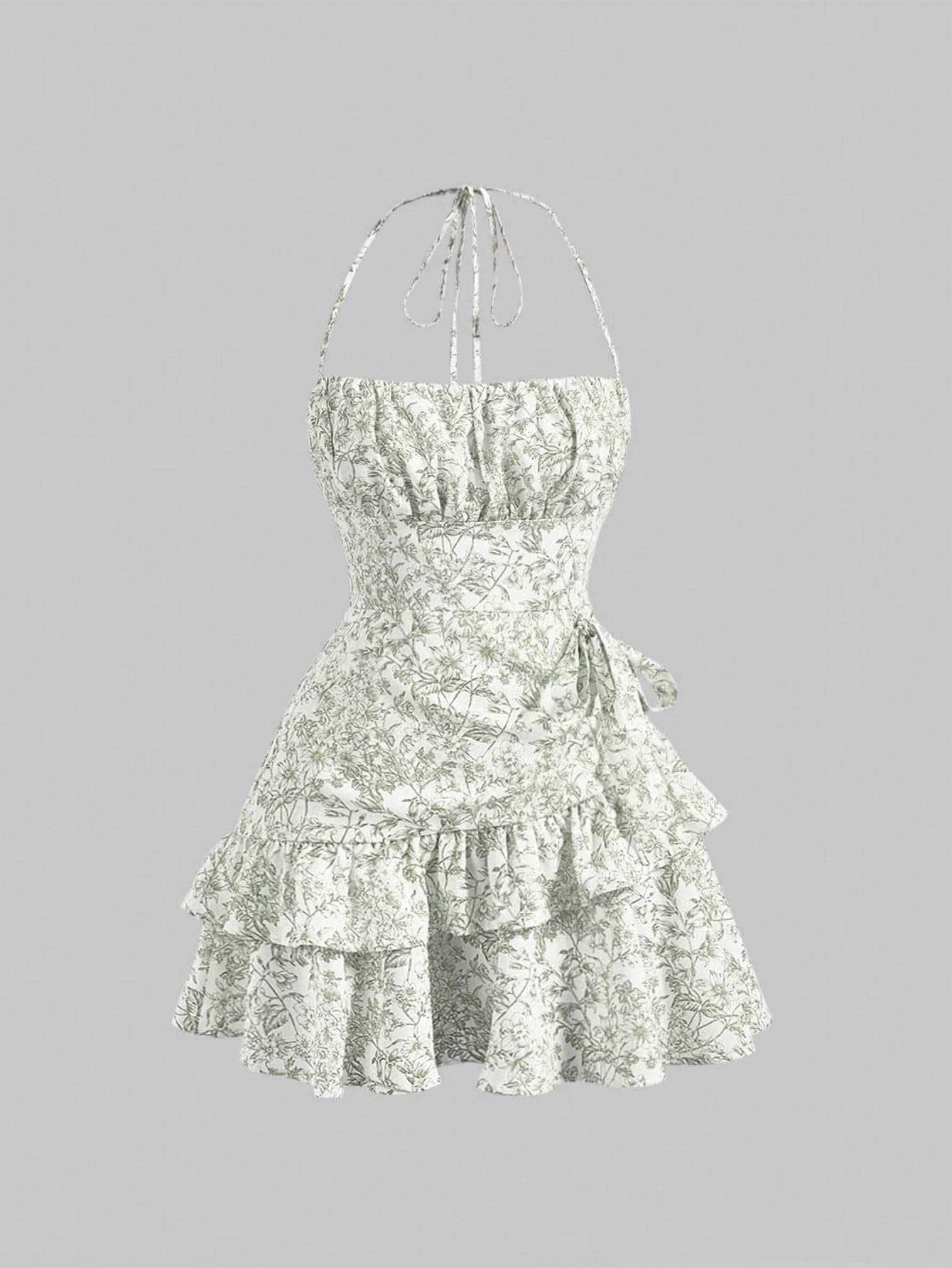 Vintage Floral Cami Ruffled Sleeveless Dress | LUNMUL