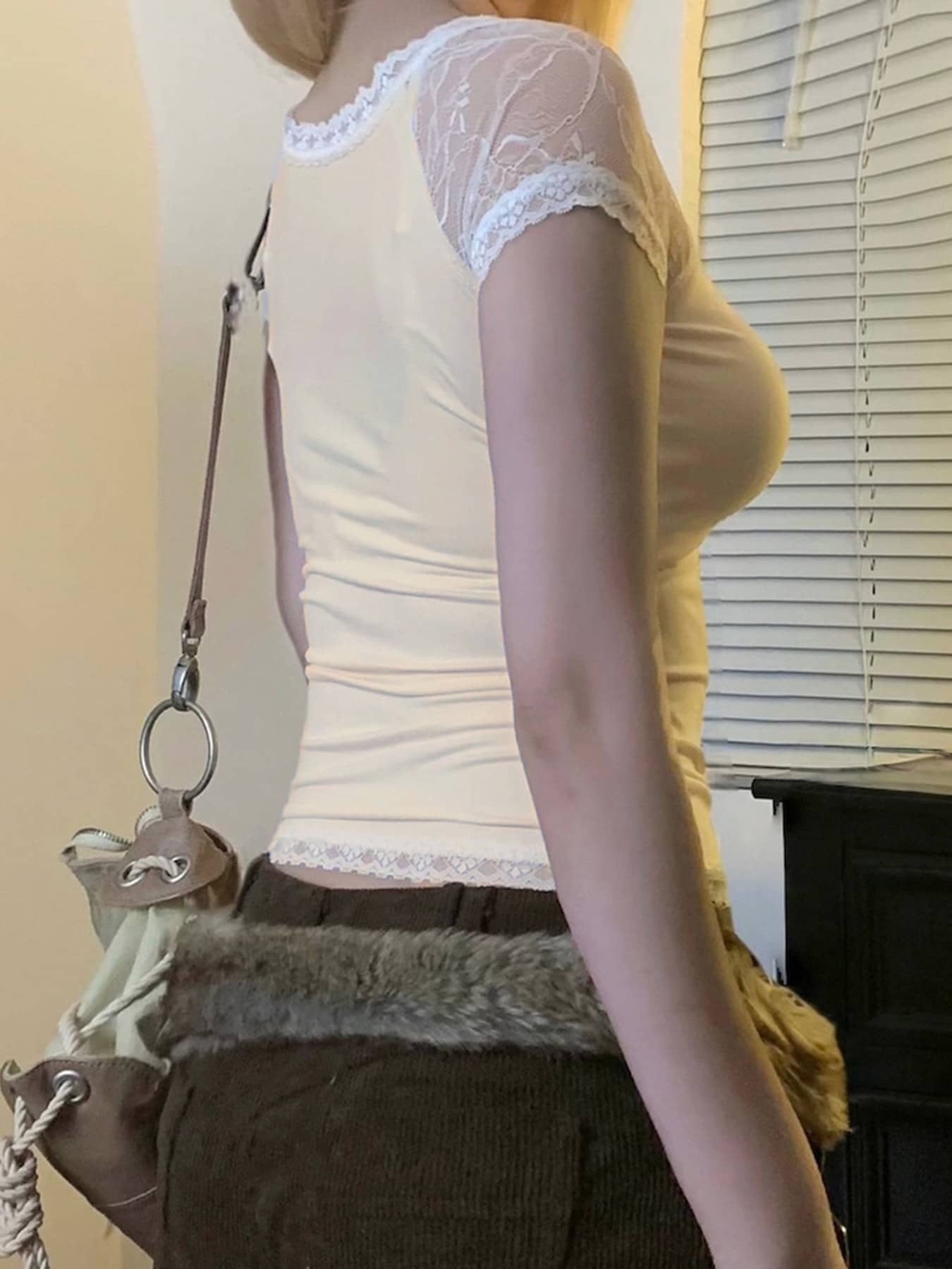 Lace Trim V-Neck Top