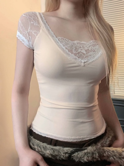 Lace Trim V-Neck Top