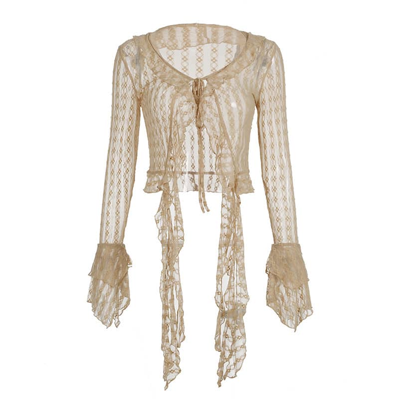 Ruffle Fringe Blouse Lace Top