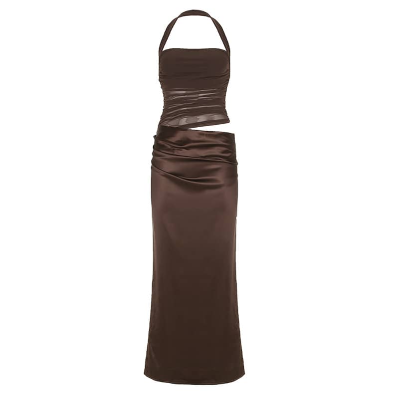 Mesh Panel Halter Dress