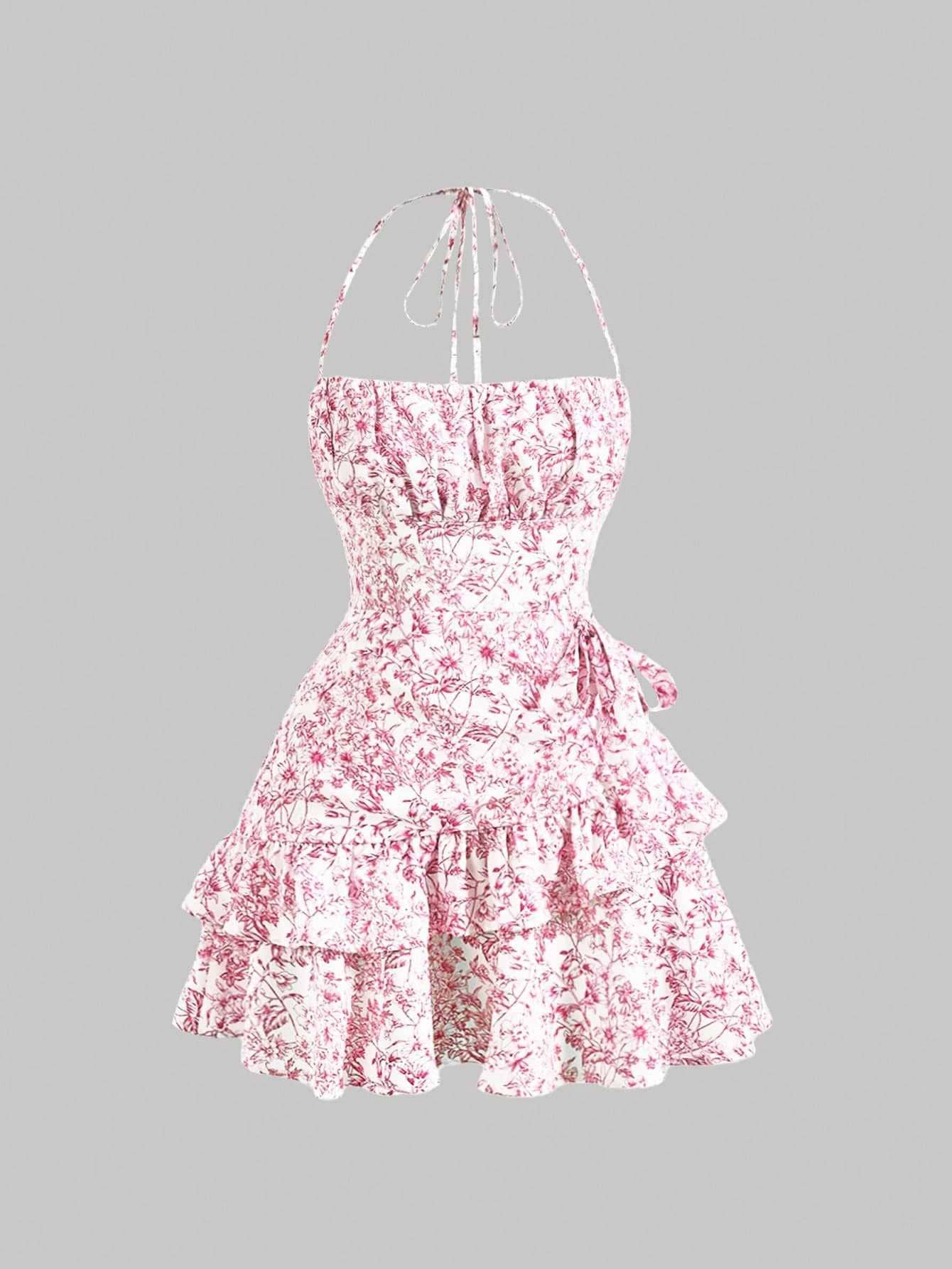 Vintage Floral Cami Ruffled Sleeveless Dress | LUNMUL