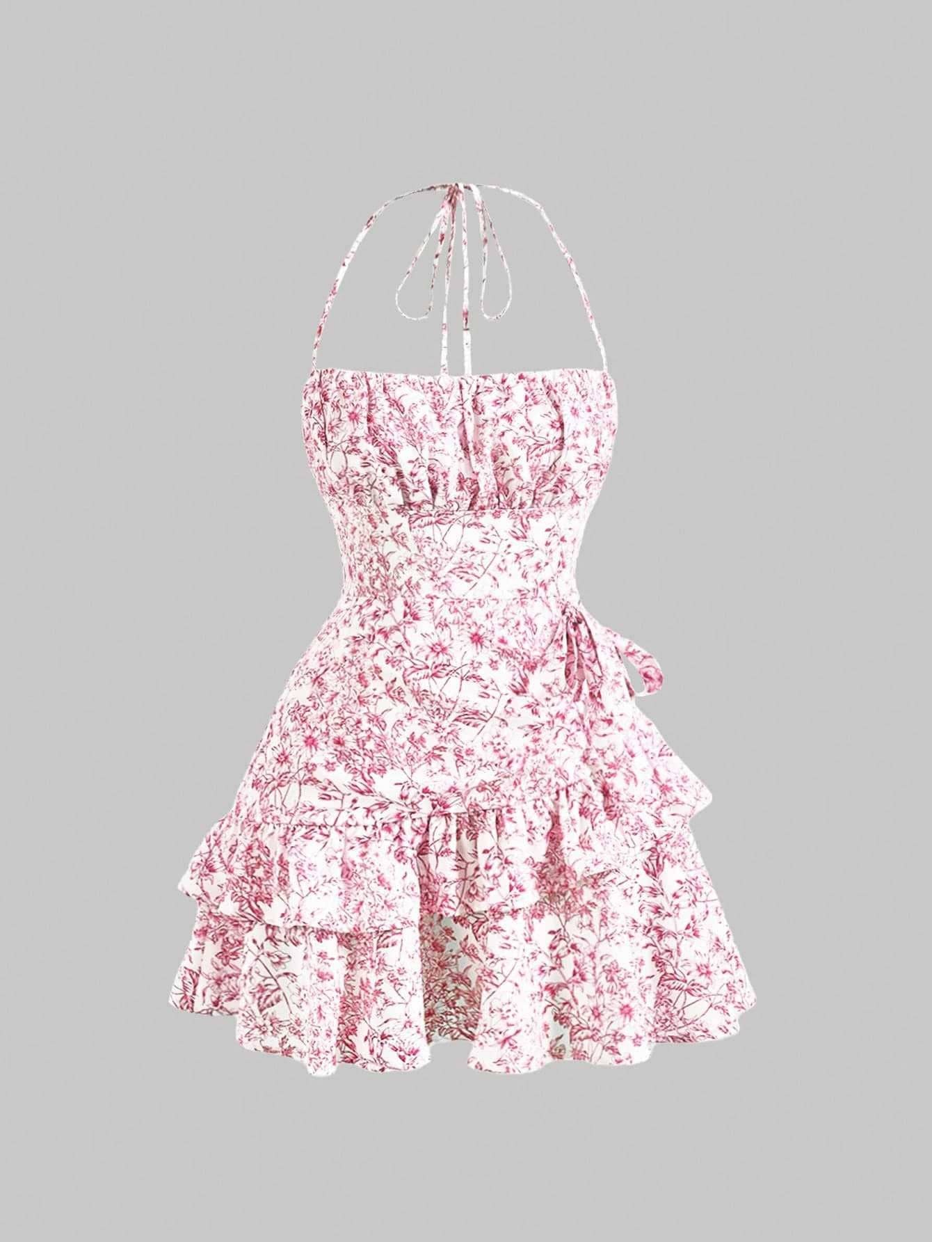 Vintage Floral Cami Ruffled Sleeveless Dress
