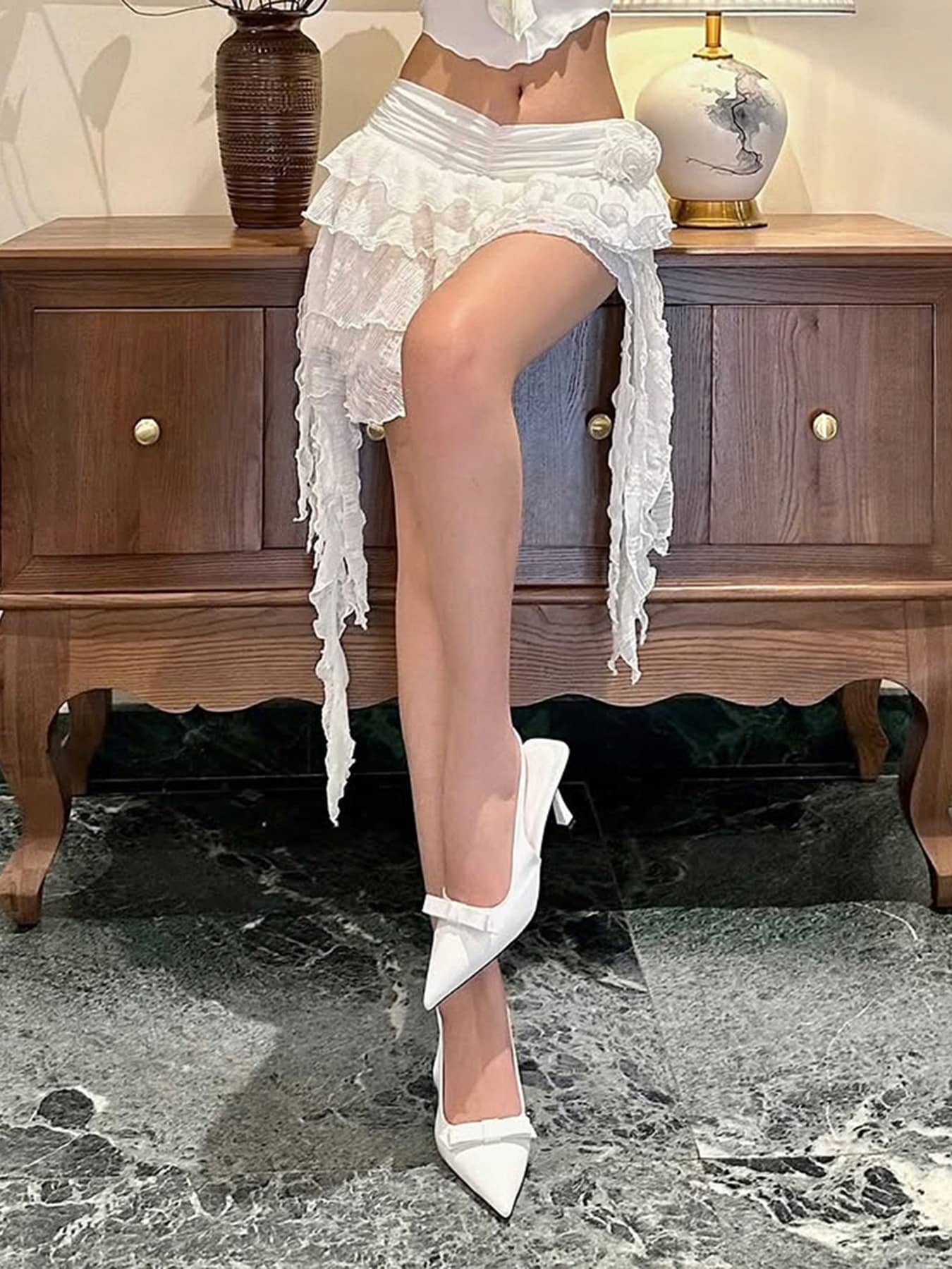 Lace Trim Tiered Skirt