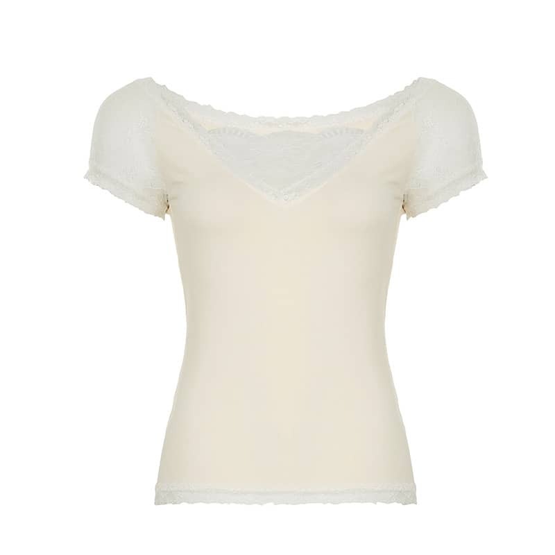 Lace Trim V-Neck Top
