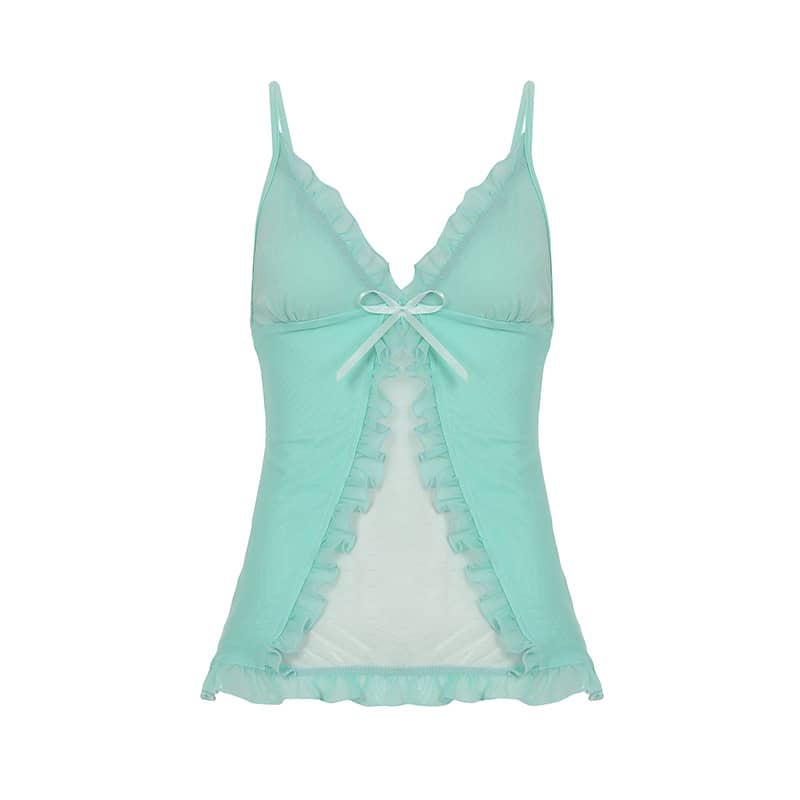 Sheer Panel V-Neck Top | LUNMUL