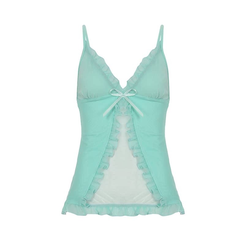 Sheer Panel V-Neck Top | LUNMUL