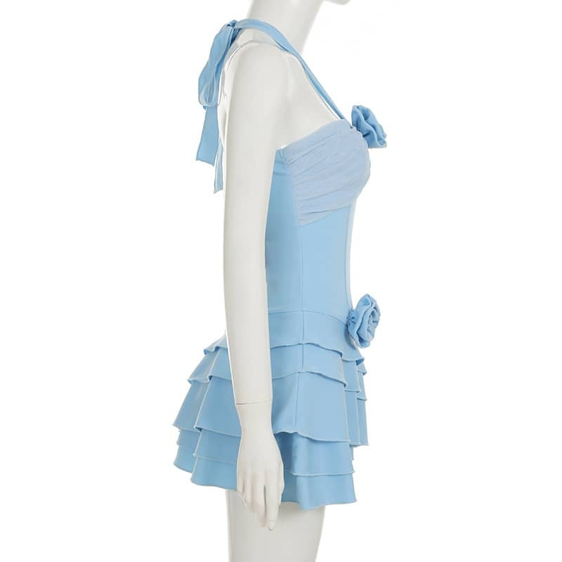 Floral Applique Halter Dress