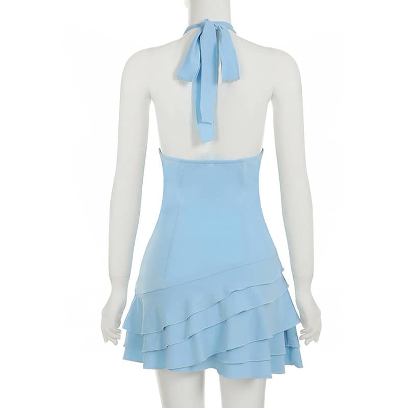 Floral Applique Halter Dress