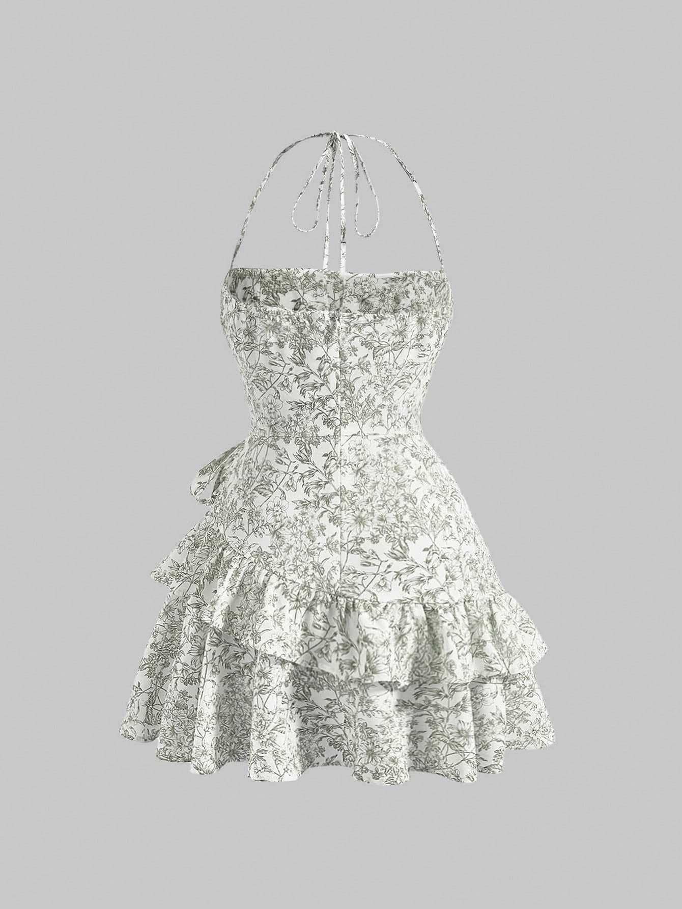 Vintage Floral Cami Ruffled Sleeveless Dress