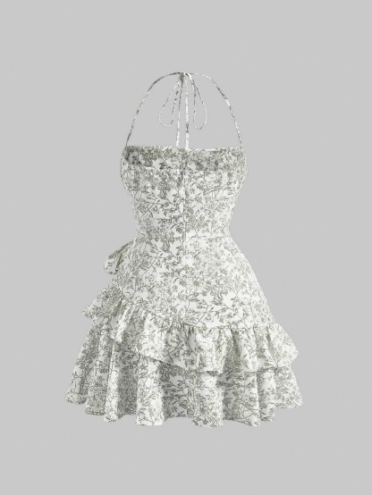 Vintage Floral Cami Ruffled Sleeveless Dress