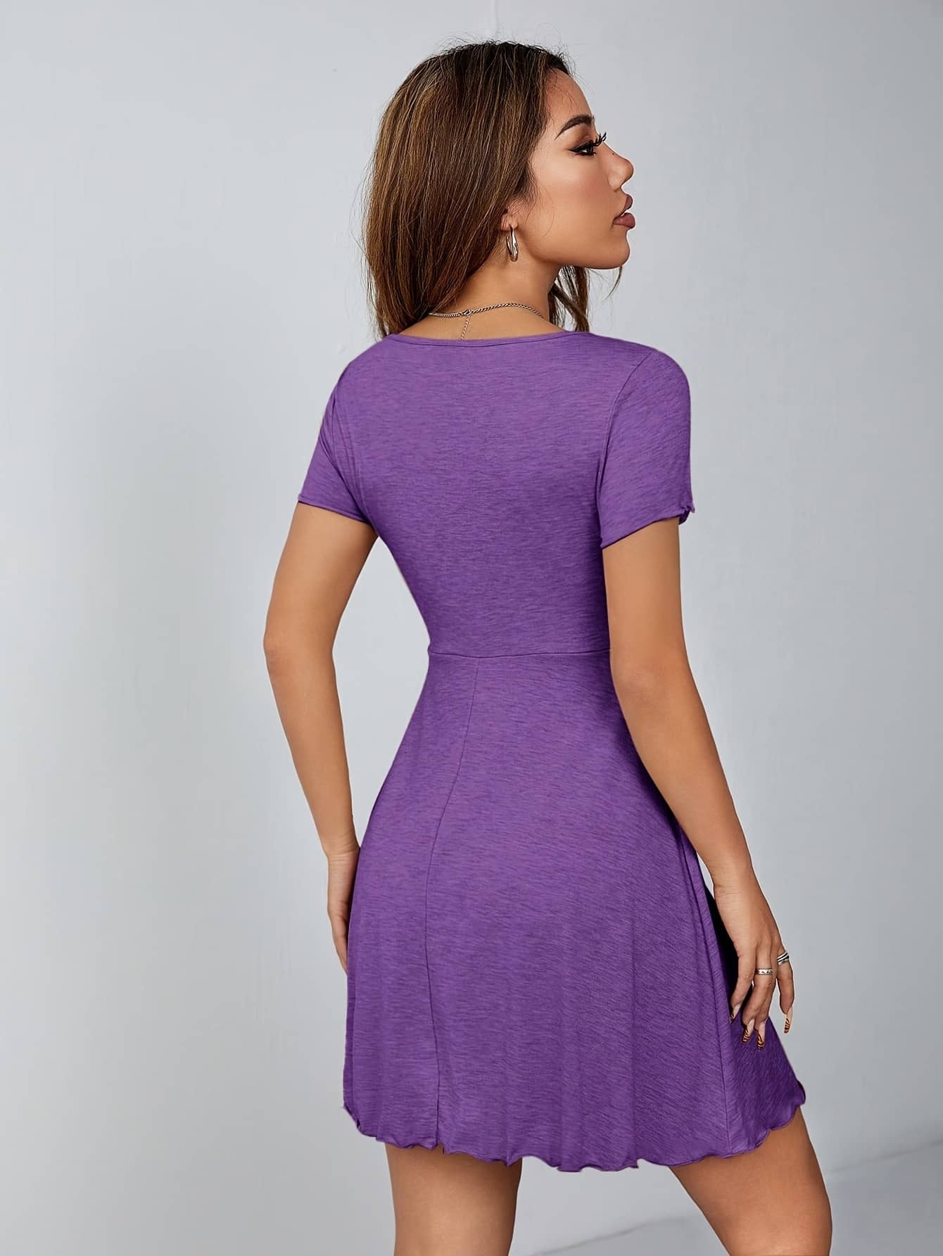 Solid Color Short Sleeve Dress