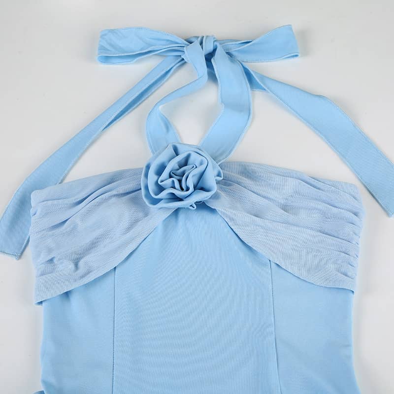 Floral Applique Halter Dress