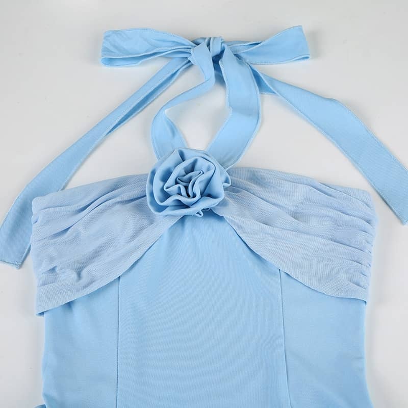 Floral Applique Halter Dress