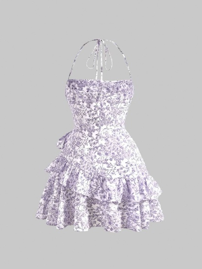 Vintage Floral Cami Ruffled Sleeveless Dress