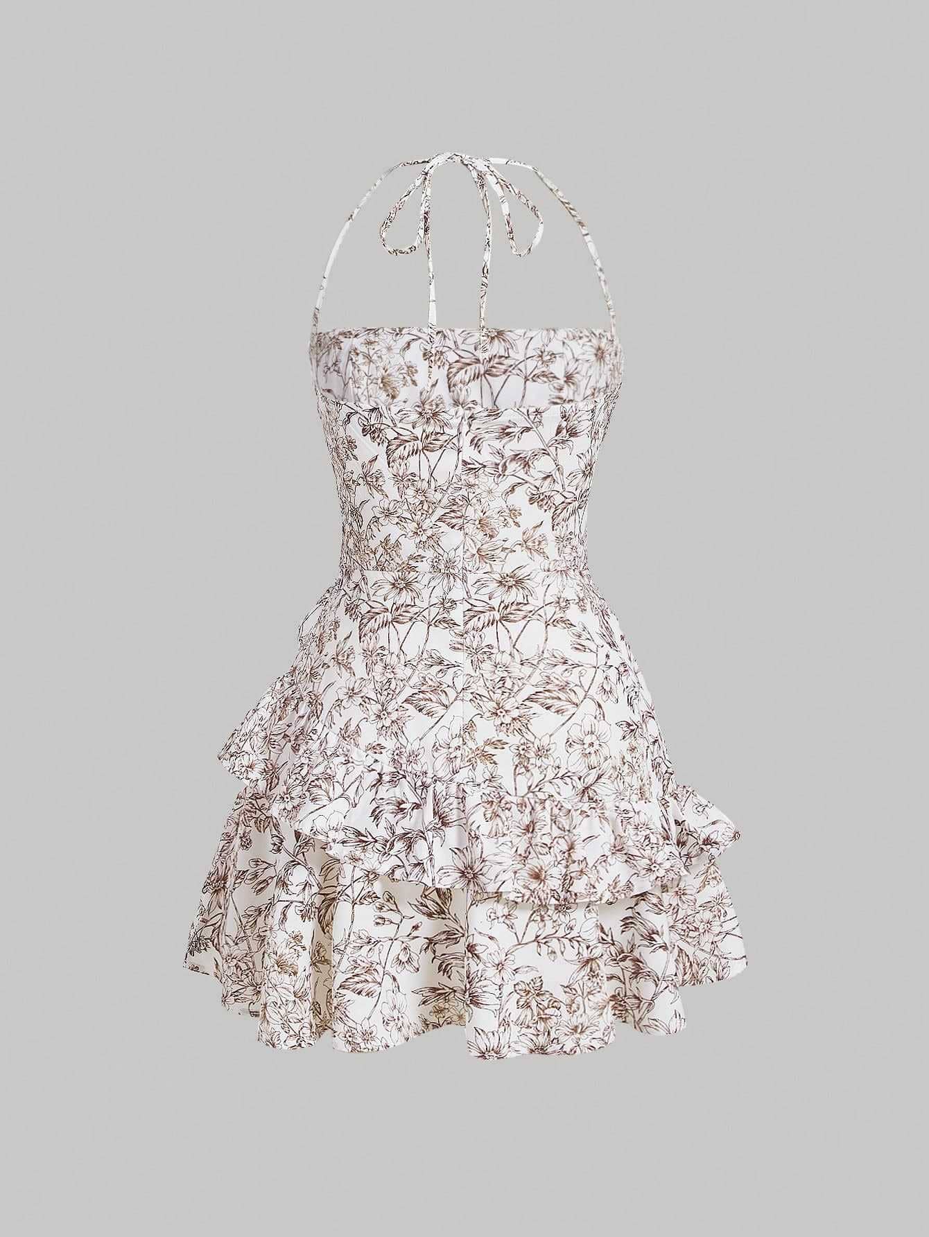 Vintage Floral Cami Ruffled Sleeveless Dress