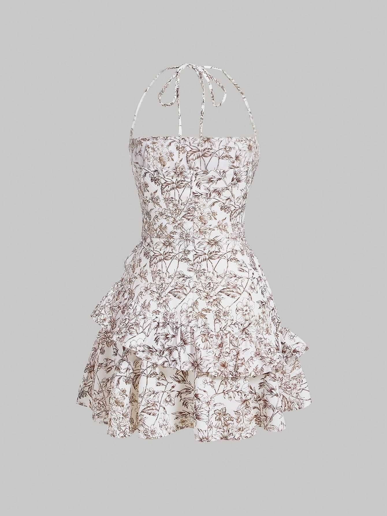 Vintage Floral Cami Ruffled Sleeveless Dress