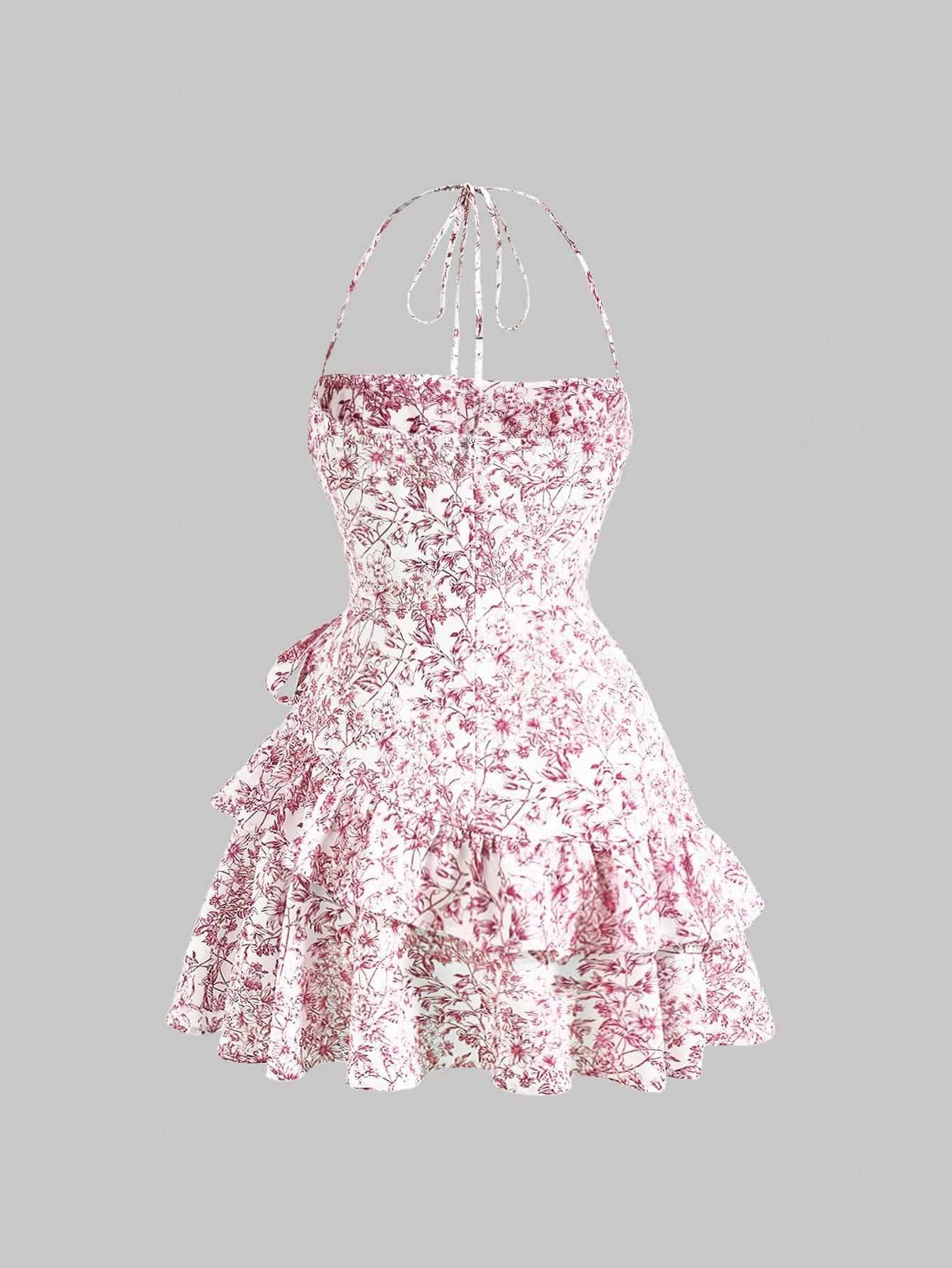 Vintage Floral Cami Ruffled Sleeveless Dress