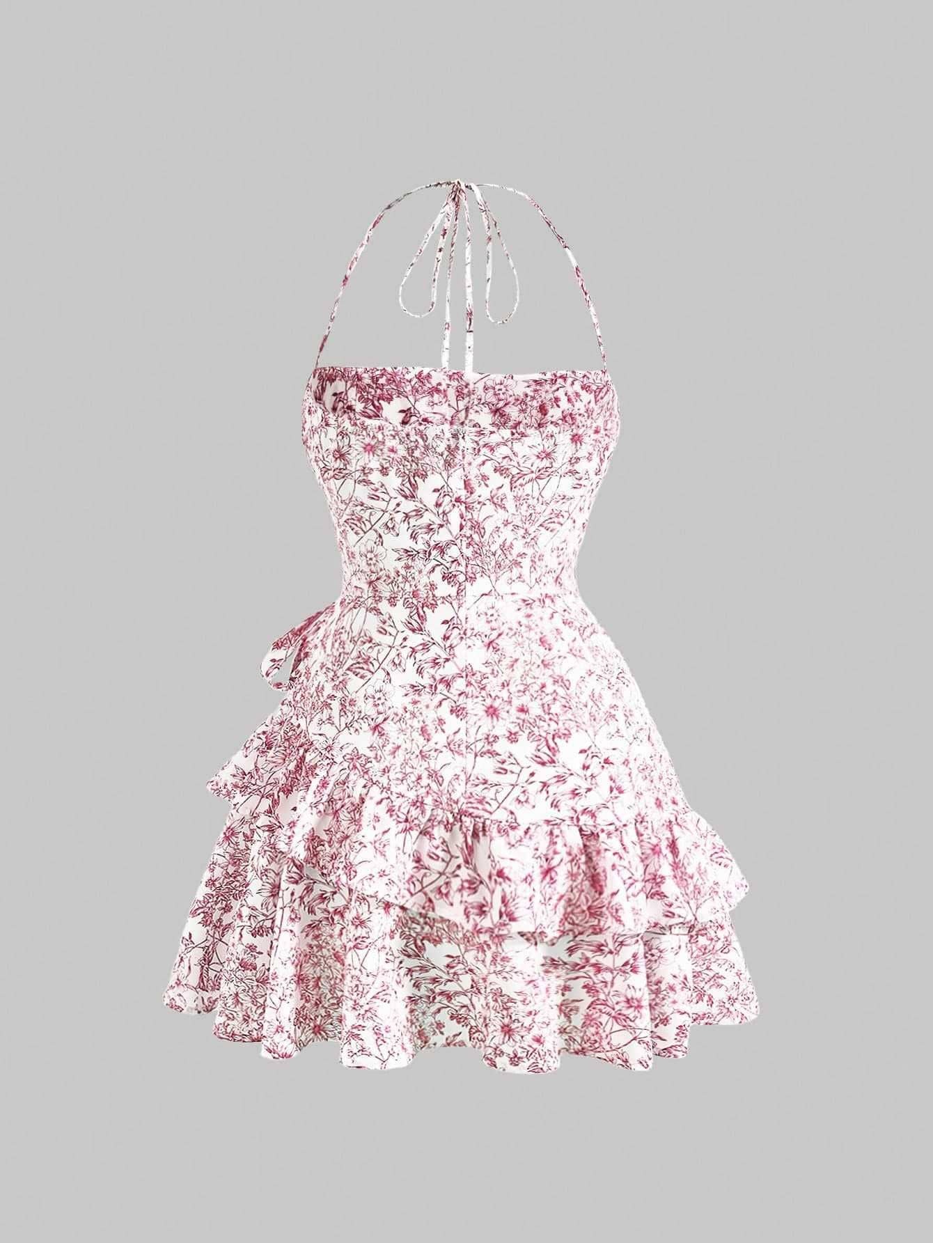 Vintage Floral Cami Ruffled Sleeveless Dress