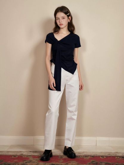 Draped Ribbon Detail Top