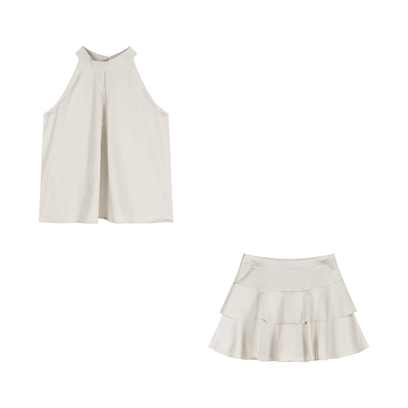 Halter Neck Sleeveless Top & Tiered Skirt Set