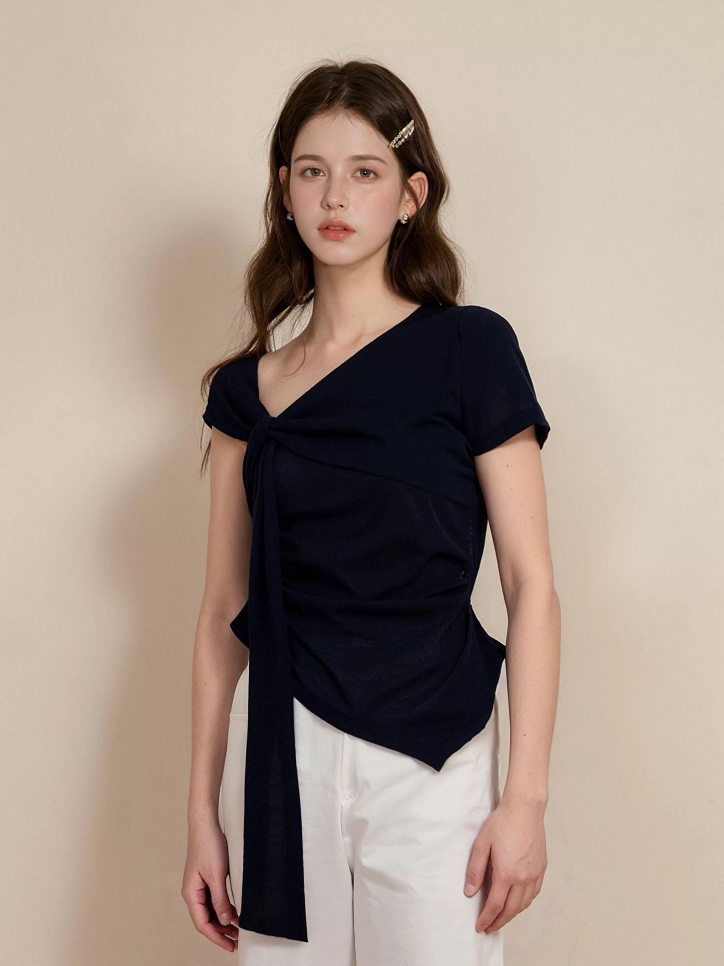 Draped Ribbon Detail Top