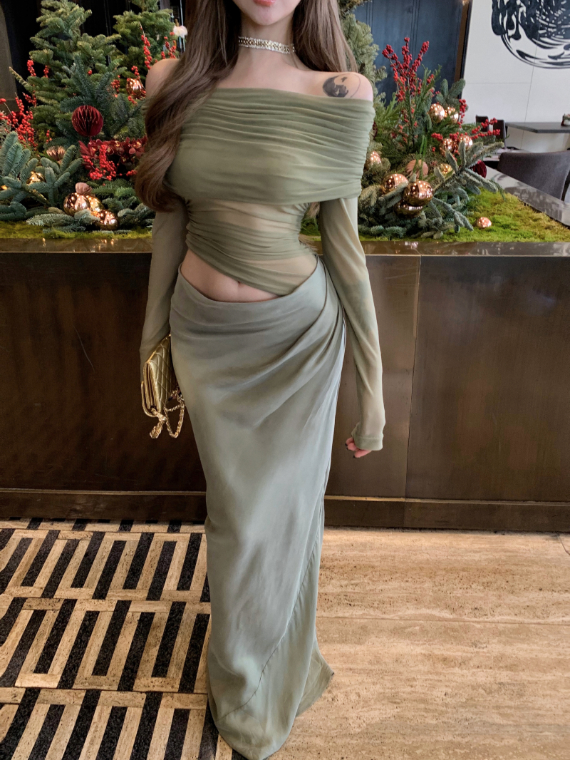 Off-Shoulder Mesh Panel Dress