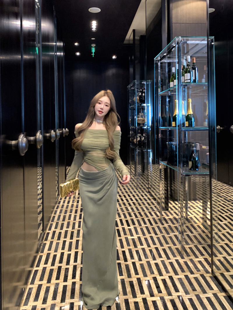 Off-Shoulder Mesh Panel Dress