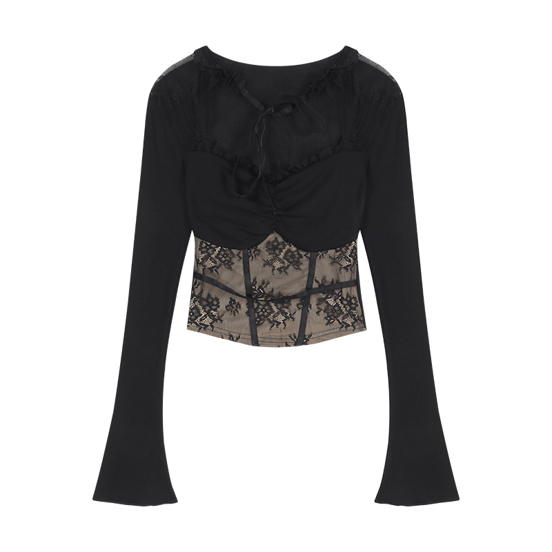 Lace Panel Knit Top | LUNMUL