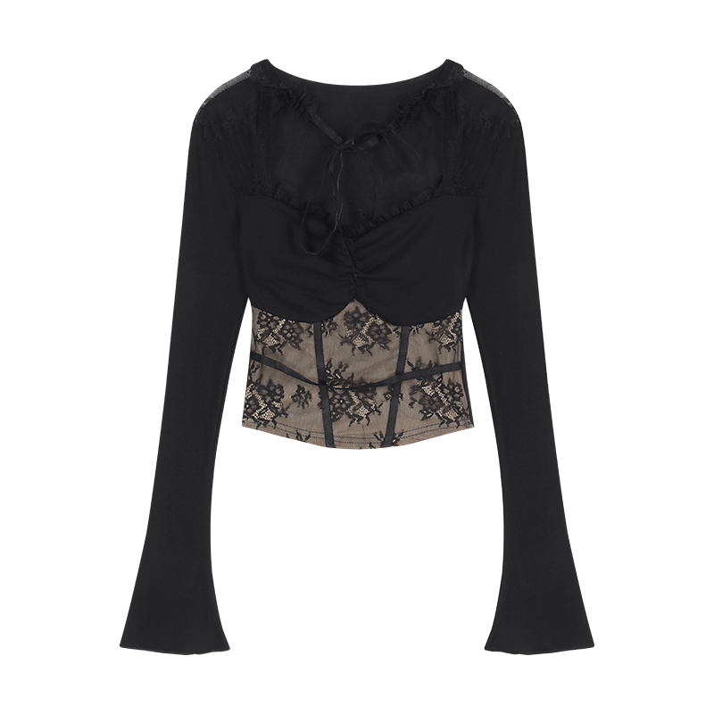 Lace Panel Knit Top | LUNMUL