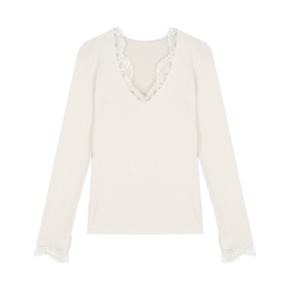Lace Trim V-Neck Top