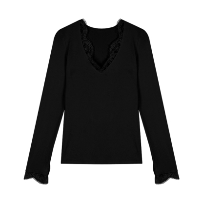Lace Trim V-Neck Top | LUNMUL