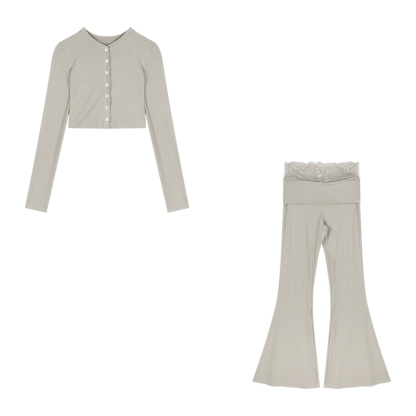 Cropped Top& High-Waist Pants Set | LUNMUL