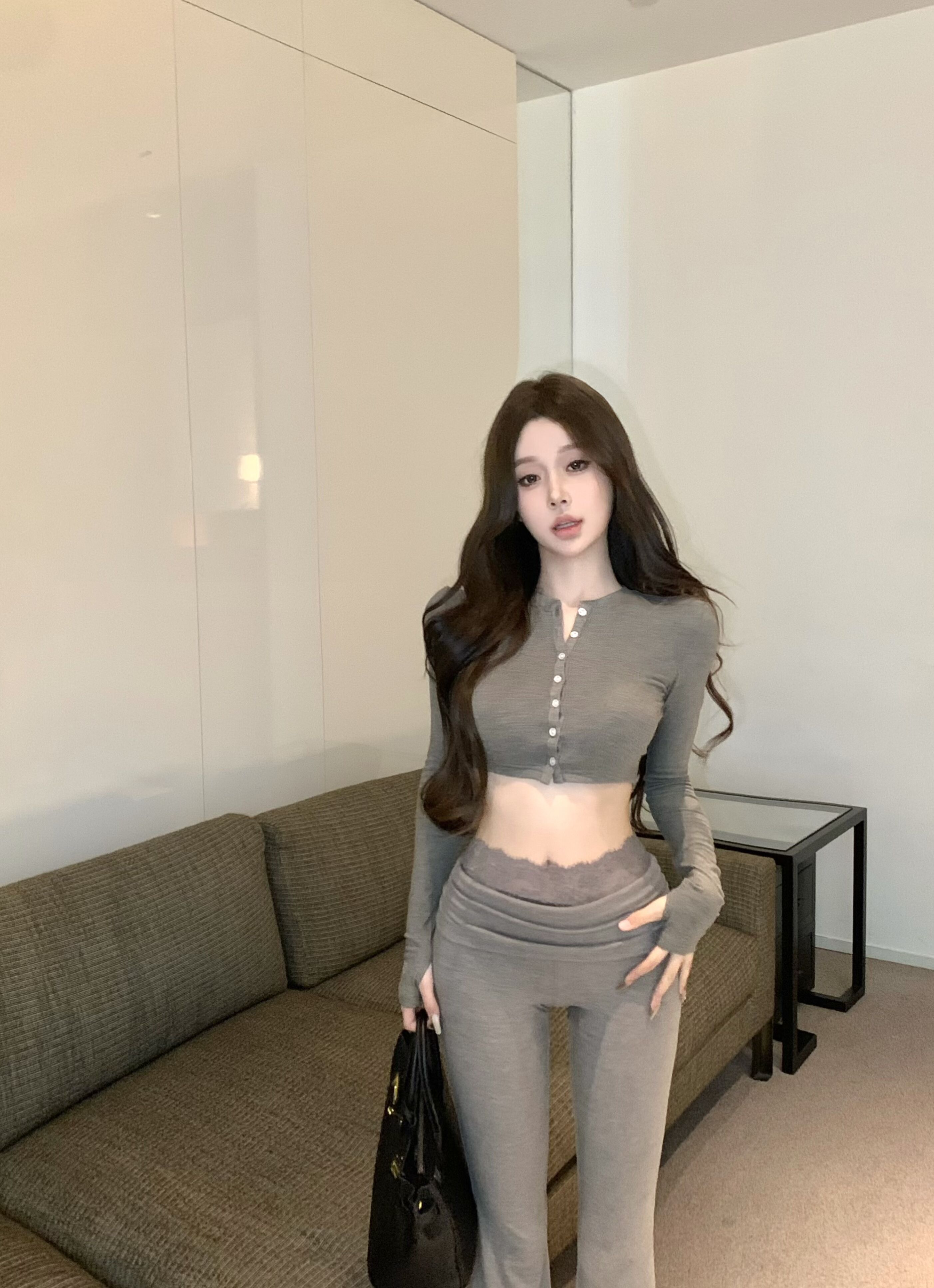 Cropped Top& High-Waist Pants Set