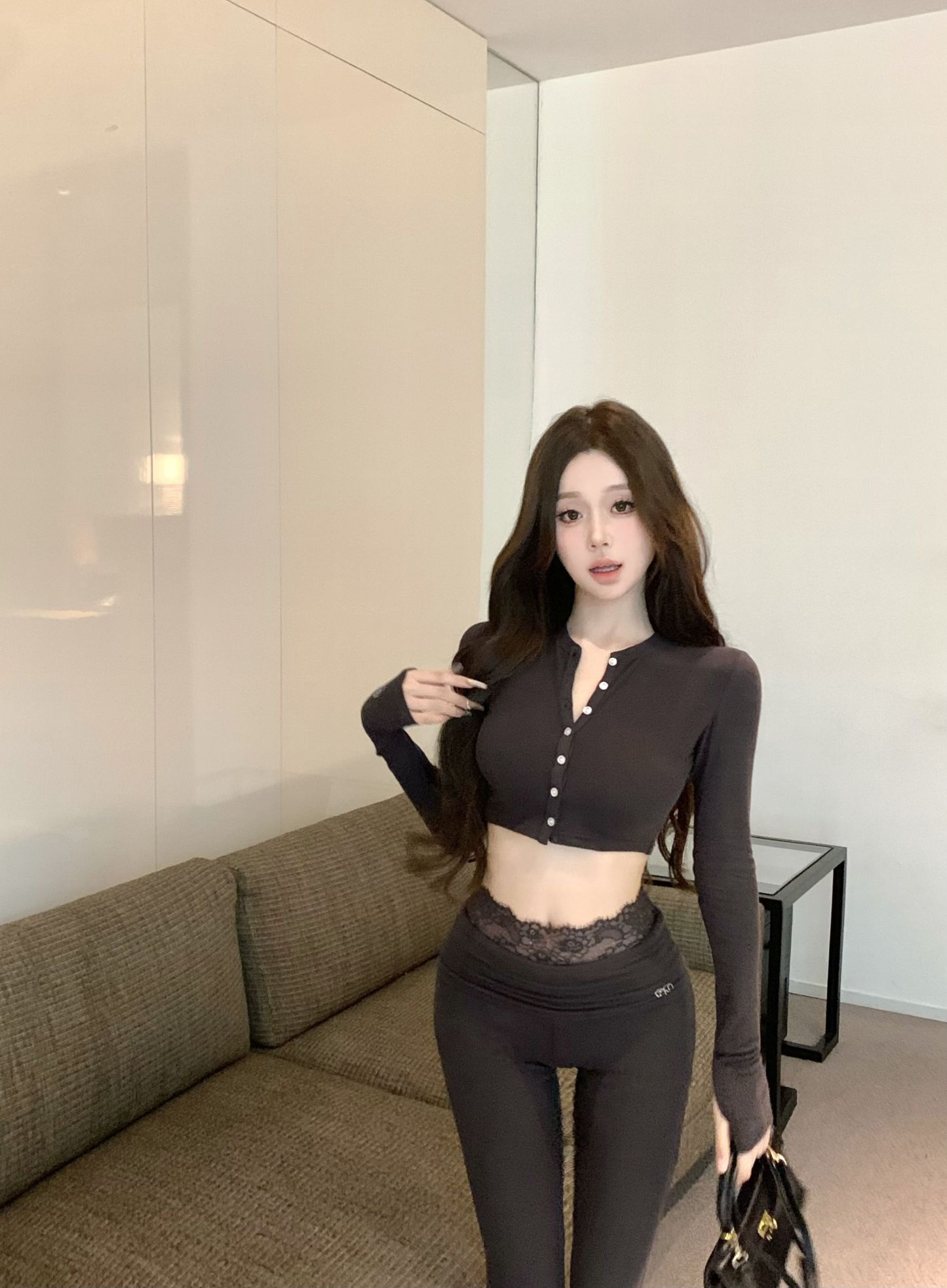 Cropped Top& High-Waist Pants Set