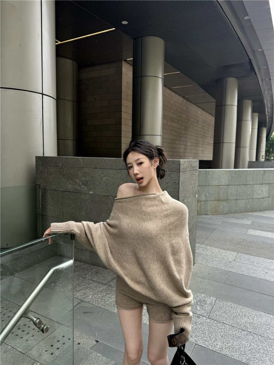 Off-Shoulder Sweater & Knit Shorts Set