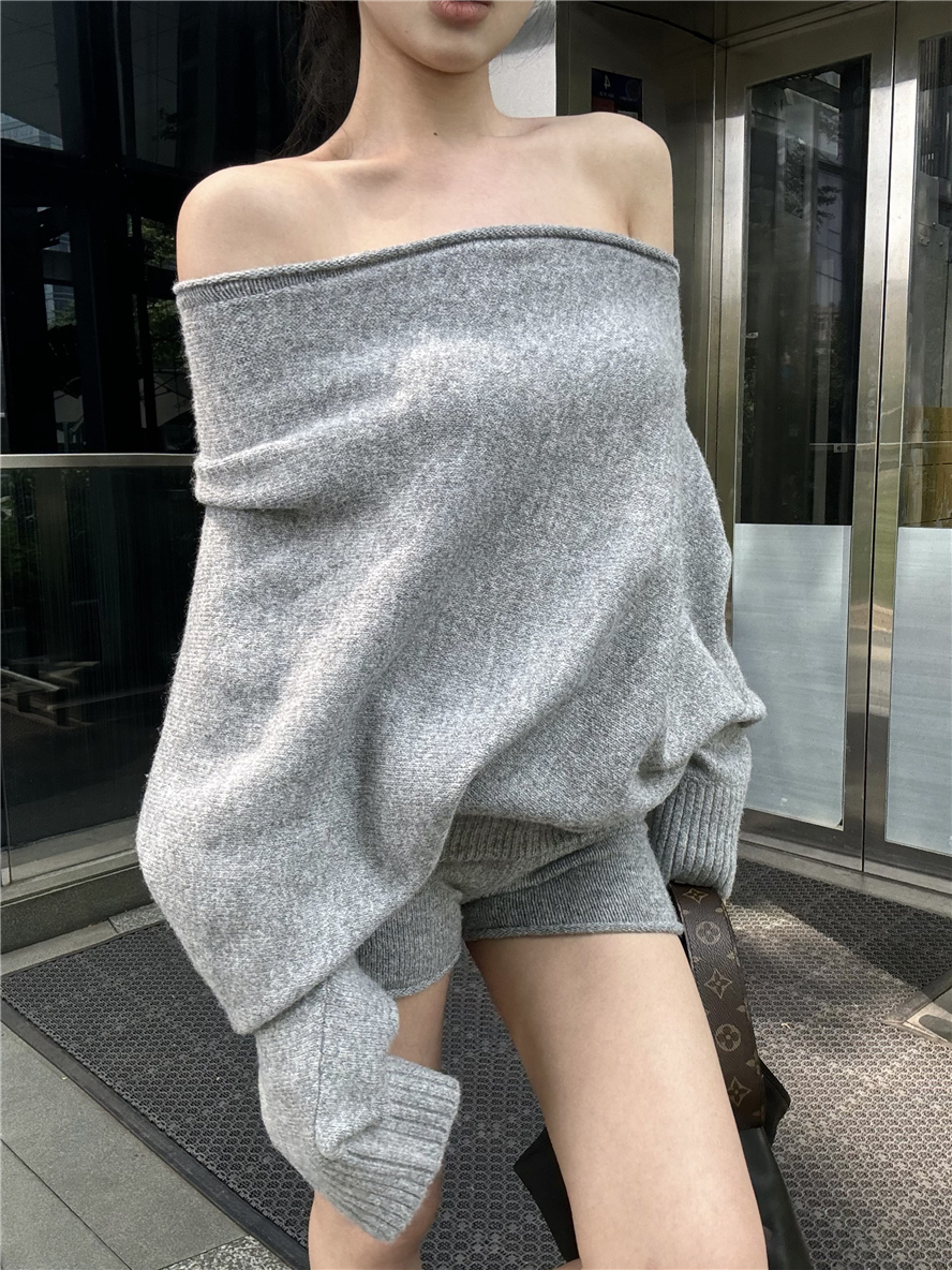 Off-Shoulder Sweater & Knit Shorts Set